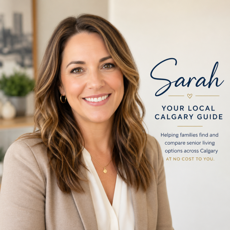 Smiling woman promoting local services.